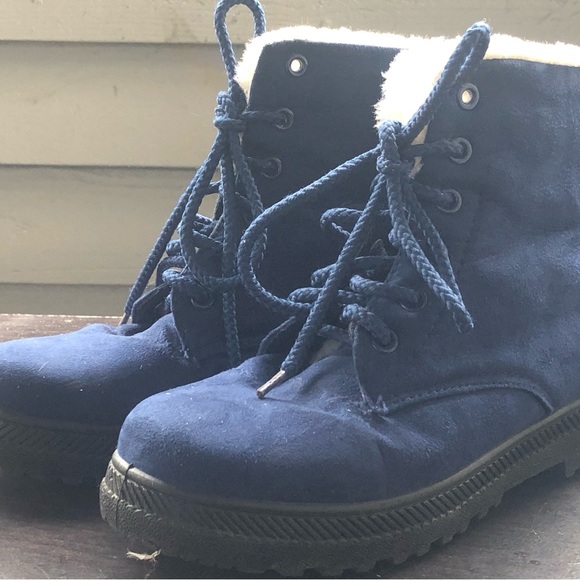 SQL Winter Snow Boots for Women BLUE Suede Fur Lined Ankle Boots Size 37/6.5US - Picture 3 of 10